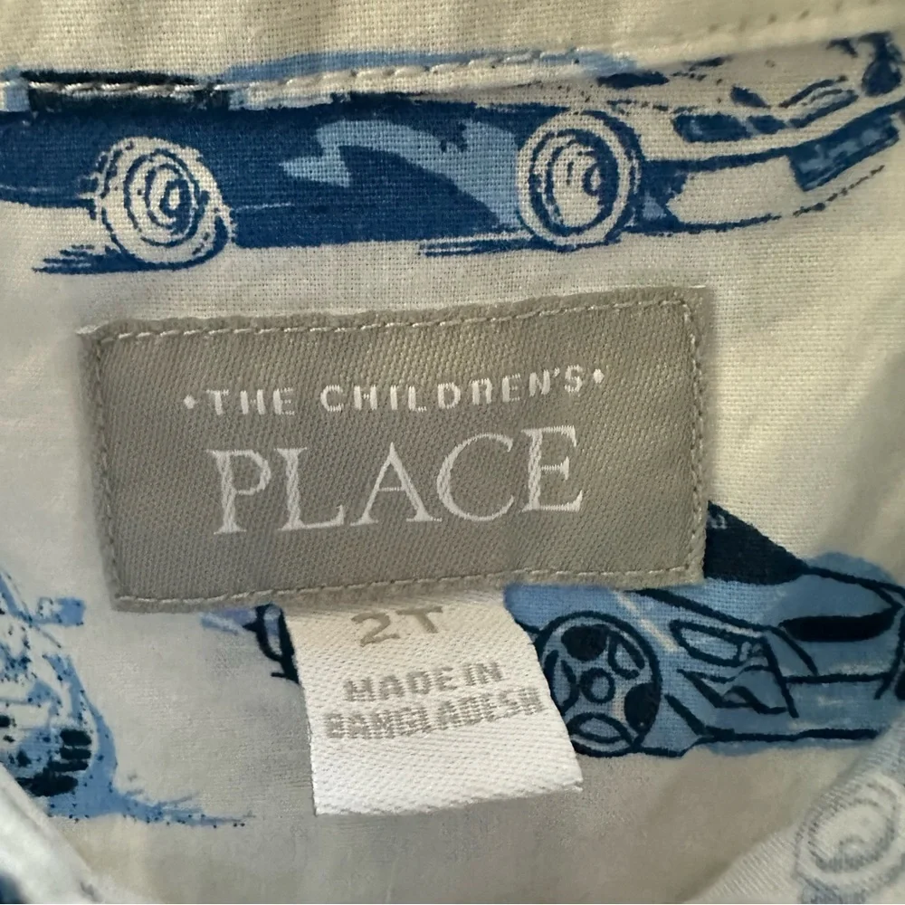 The Children's Place 2T Toddler Boy White Button-Down Shirt Race Car Print NWT
